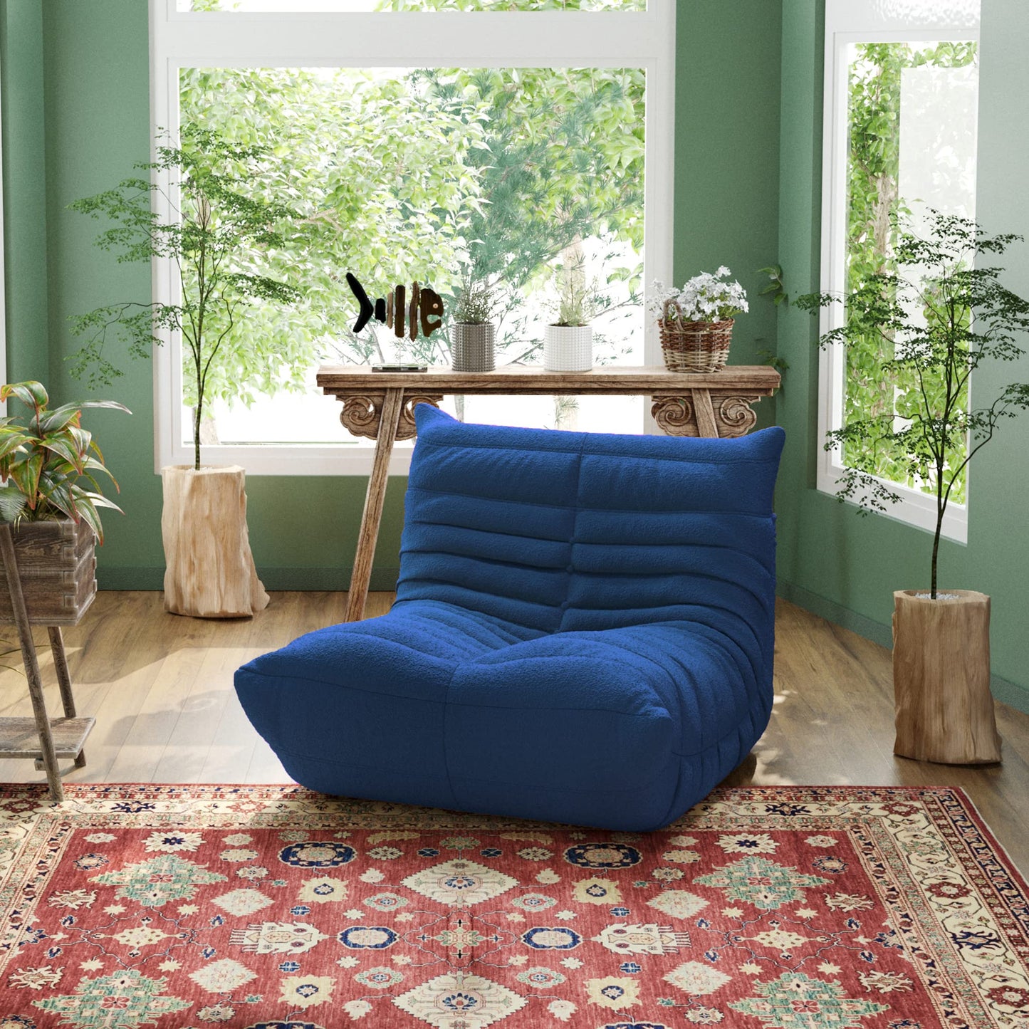 Lazy Floor Sofa, 89 inch Soft Teddy Velvet 3 Seat Minimalist Couches, Tatami Sofa, Fireside Chair, Corner Relax Couch for Living Room Bedroom Salon Office Floor Lounge(3 Seat, Blue)
