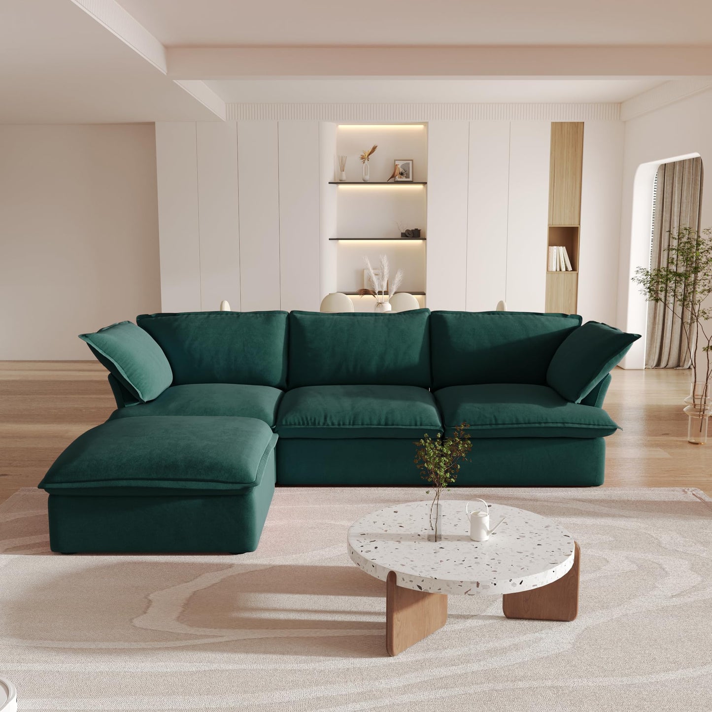 Sectional Couches for Living Room,82.66" Cloud Modular Sectional Sofa, Velvet Deep Couch,Cushion Covers Removable & Replaceable,LoveSofa,Blue