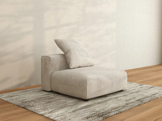 Sofás modulares modernos Matrix | Sofá individual de 1 plaza, sin brazos, de pana beige