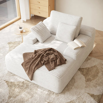 Essential Chaise Boneless Sofas | 1-Piece Corduroy Beige Single Sofa 1-Seater