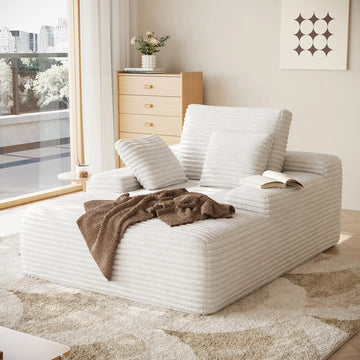 Essential Chaise Boneless Sofas | 1-Piece Corduroy Beige Single Sofa 1-Seater