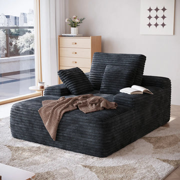 Essential Chaise Boneless Sofas | 1-Piece Corduroy Black Single Sofa 1-Seater