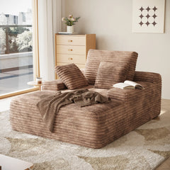 Essential Chaise Boneless Sofas | 1-Piece Corduroy Brown Single Sofa 1-Seater