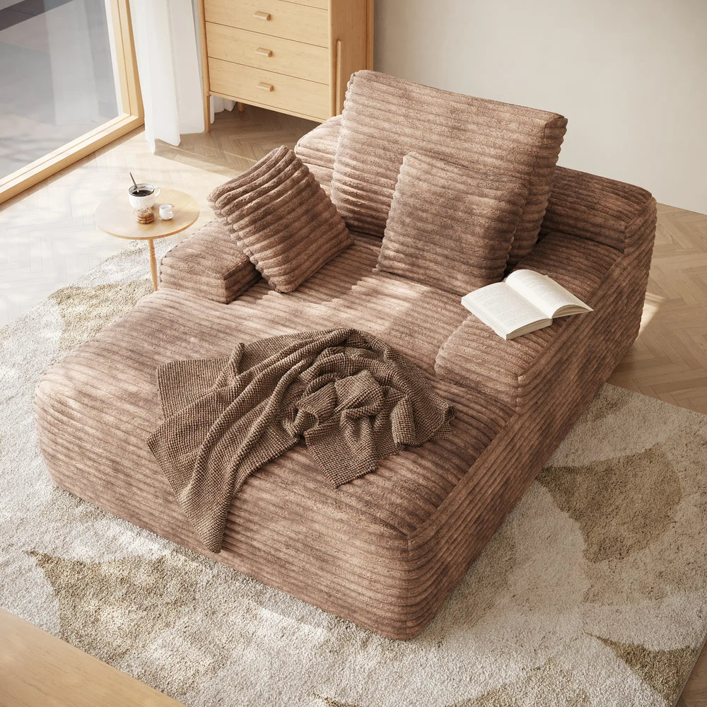 Essential Chaise Boneless Sofas | 1-Piece Corduroy Brown Single Sofa 1-Seater