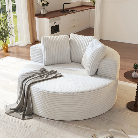 Sofás Essential Round Boneless | Sofá individual de una plaza en tela afelpada beige