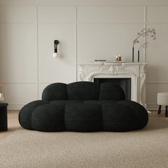 Essential Cloud Boneless Sofas | 1-Piece Teddy Velvet Black Loveseats 3-Seater