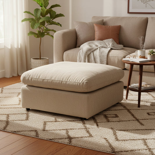 Deluxe Slope Cloud Sectional Sofas | 1-Piece Linen Khaki Ottoman