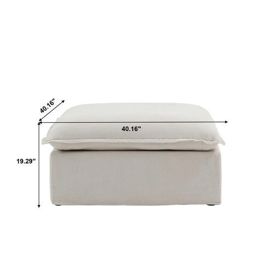 Deluxe Linen Cloud Sectional Sofas | 1-Piece Beige Cotton and Linen Armless Single Sofa Ottoma