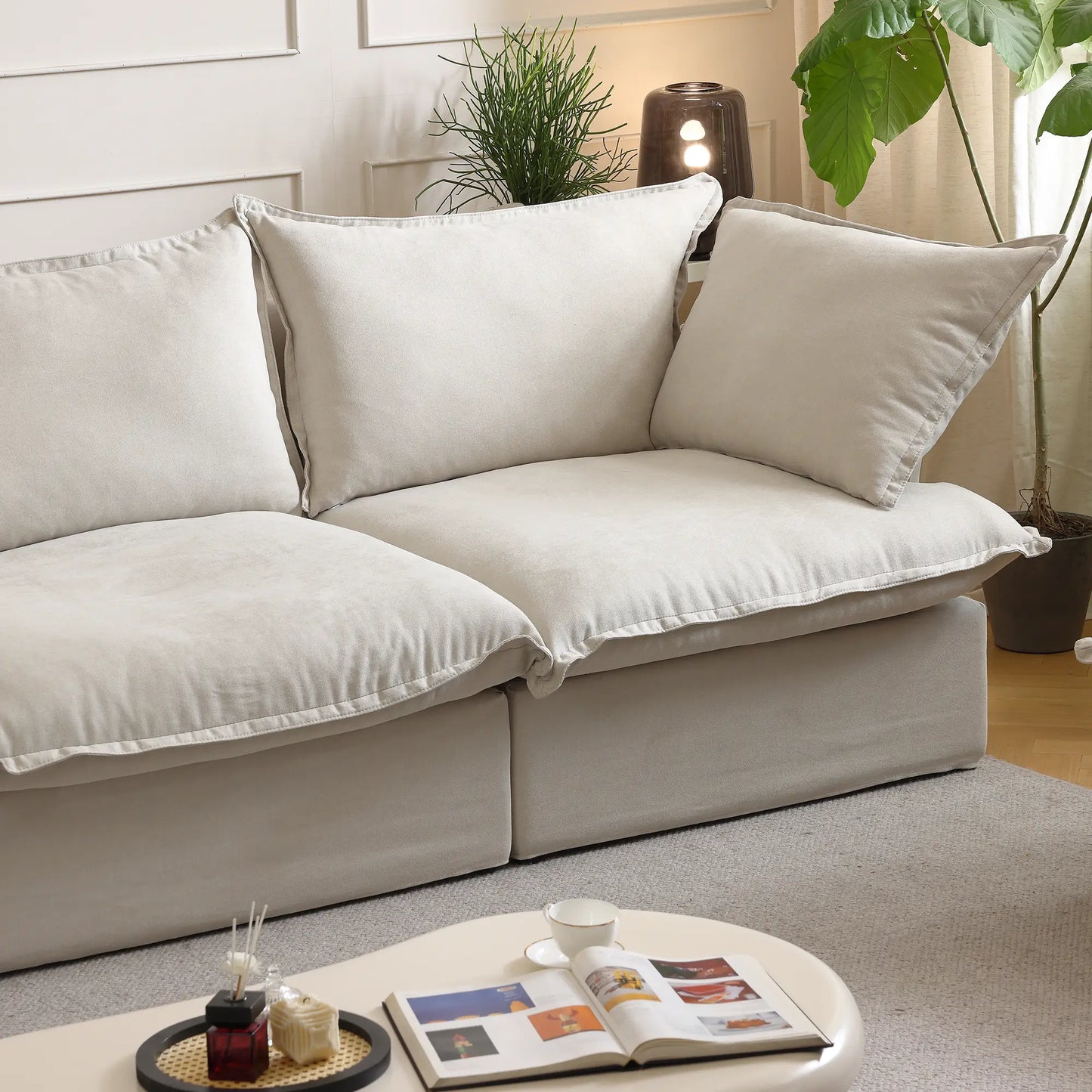 Deluxe Linen Cloud Sectional Sofas | Beige Cotton and Linen Loveseats 2-seaters