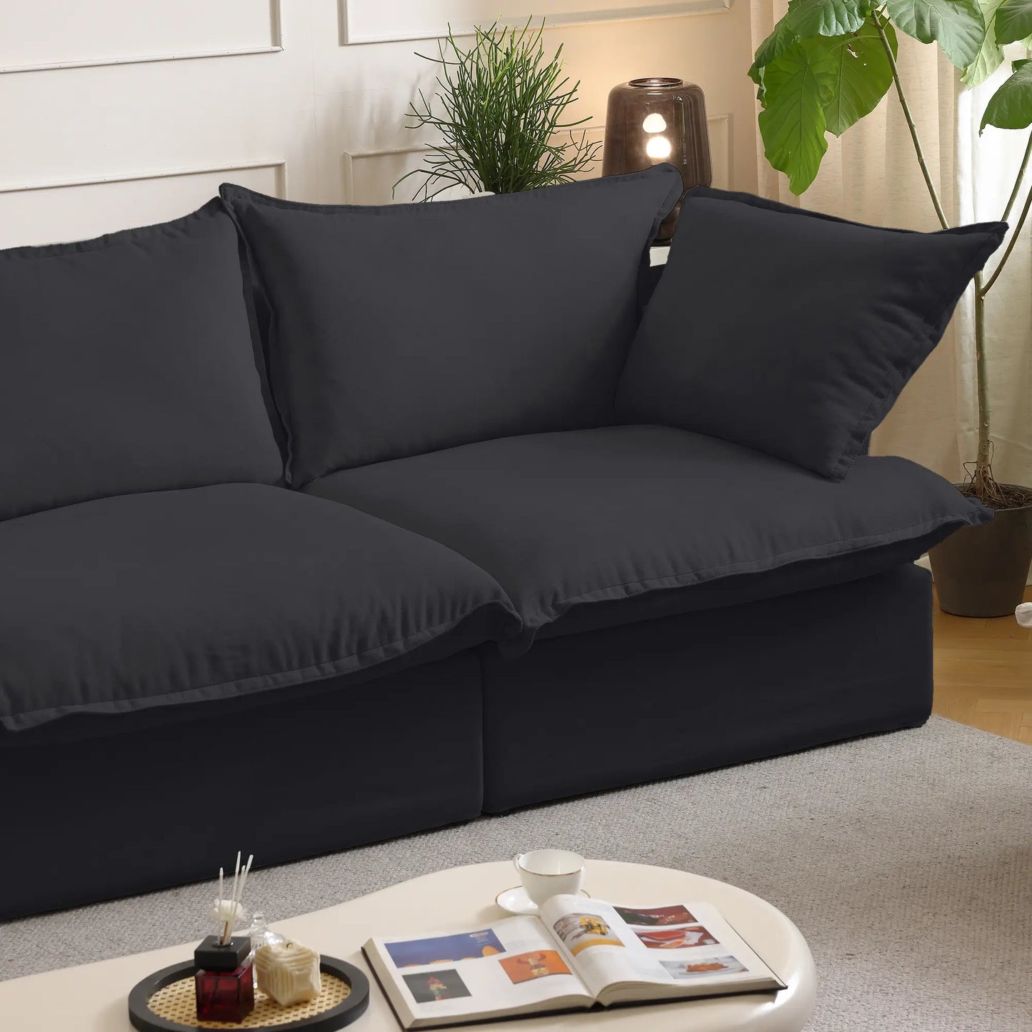 Deluxe Linen Cloud Sectional Sofas | Black Cotton and Linen Loveseats 2-seaters