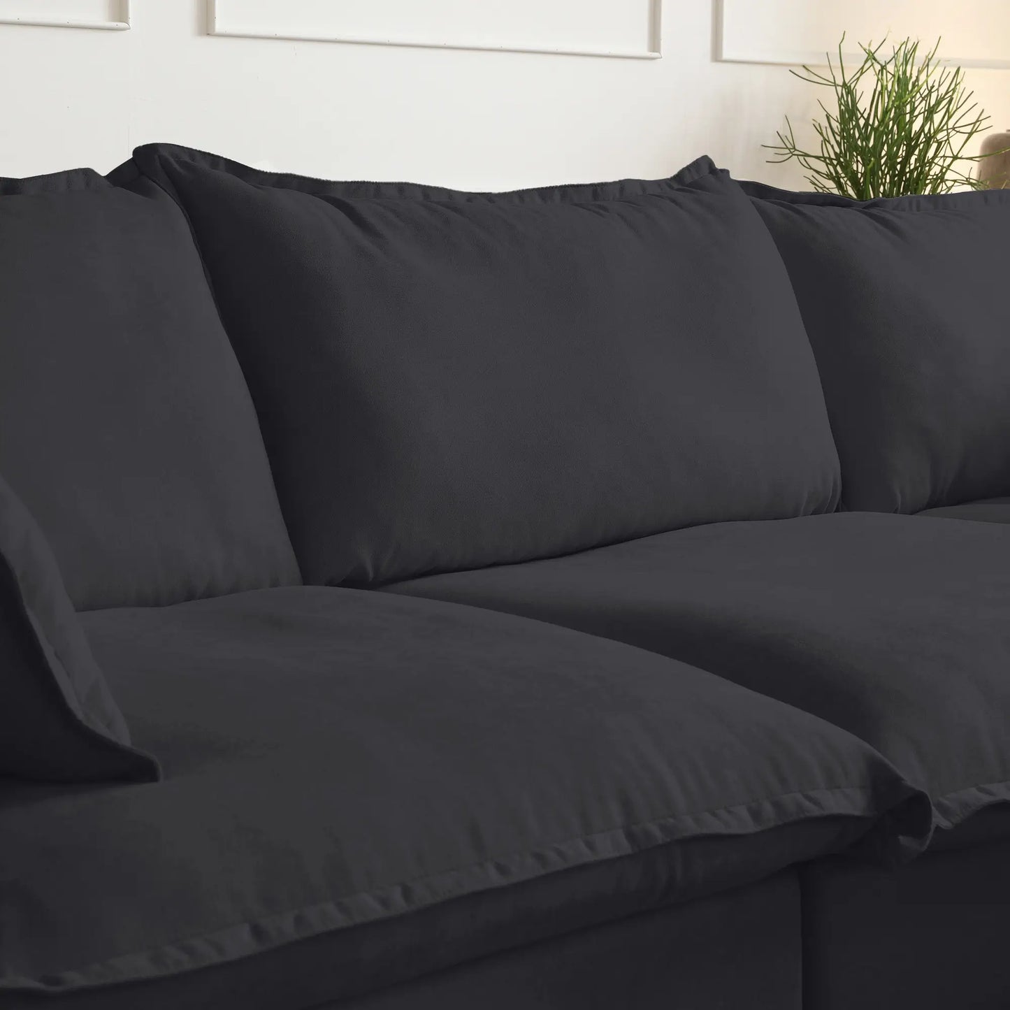 Sofás seccionales de lujo de lino Cloud | Seccionales en forma de V de 5 piezas de algodón y lino negro de 5 plazas