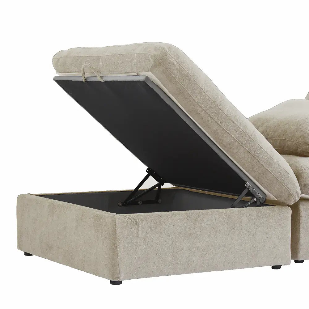 Deluxe Premium Cloud Sectional Sofas | Khaki Cotton and Linen U shaped Sectionals 5-seaters with 1 Ottoman