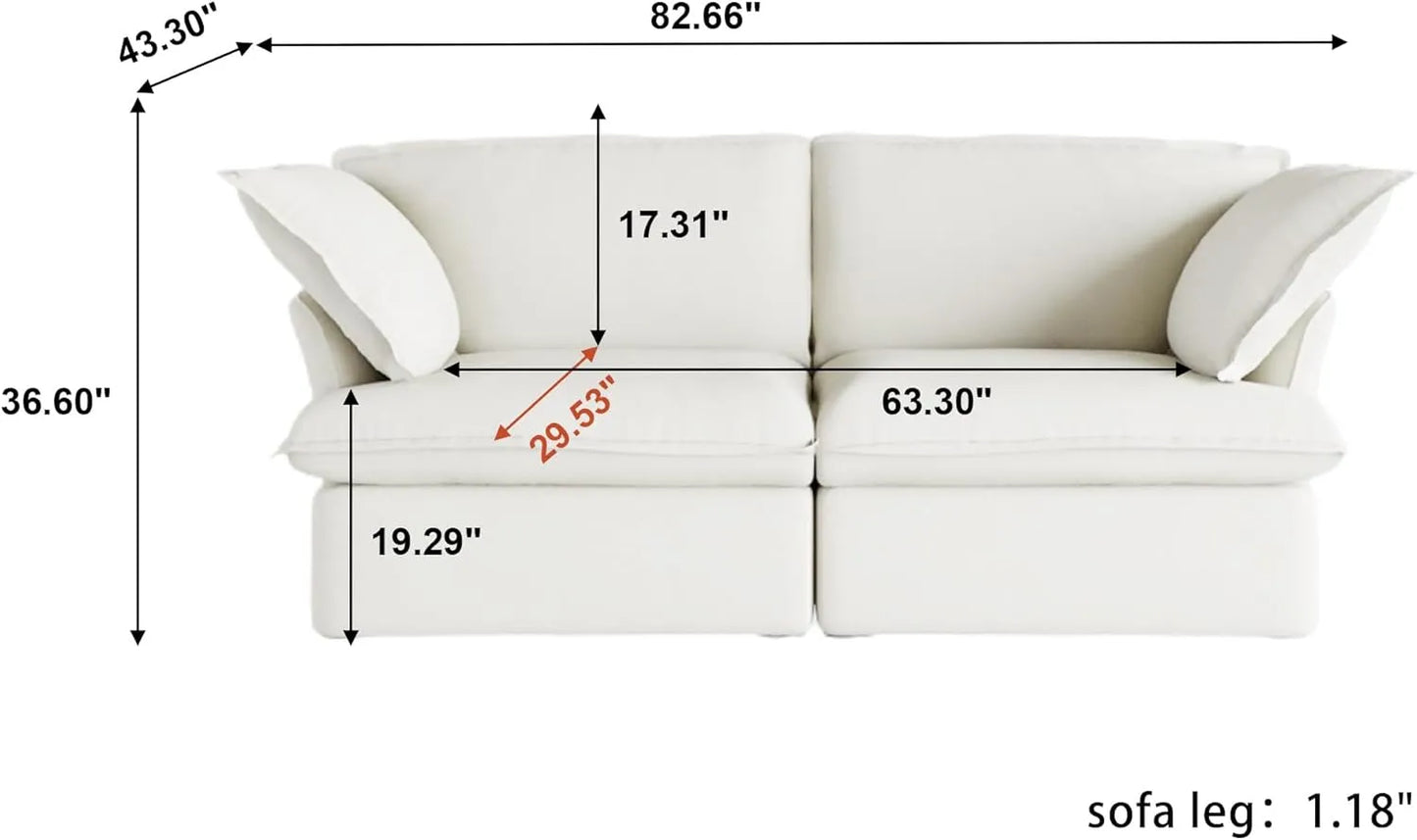 Deluxe Linen Cloud Sectional Sofas | White Cotton and Linen Loveseats 2-seaters