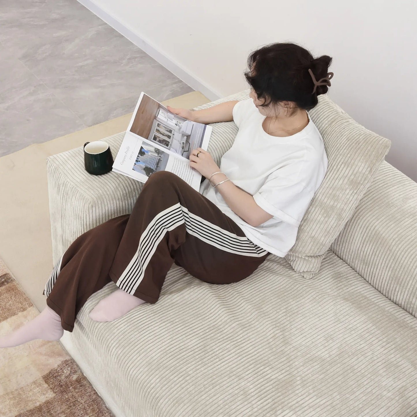 Matrix Modern Modular Sofas | Beige Corduroy Couch Sectionals 3-seaters With 2 Ottoman