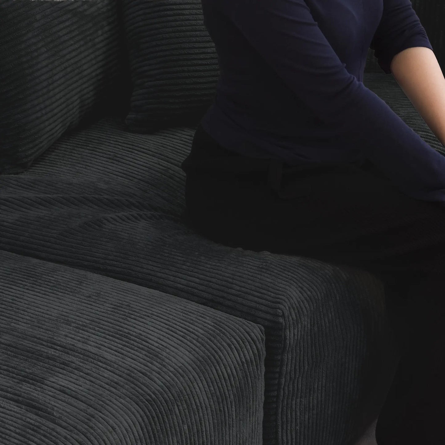 Sofás modulares modernos Matrix | Chaise longue seccional de 3 piezas de pana negra de 2 plazas