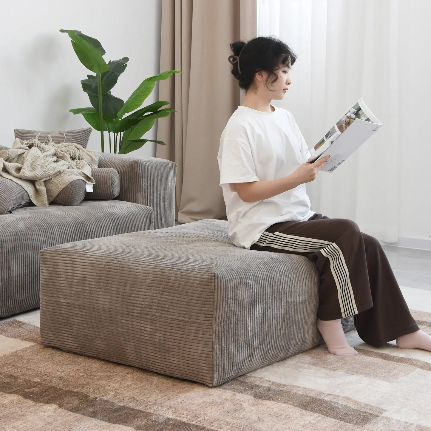 Matrix Modern Modular Sofas | Brown Corduroy Ottomans