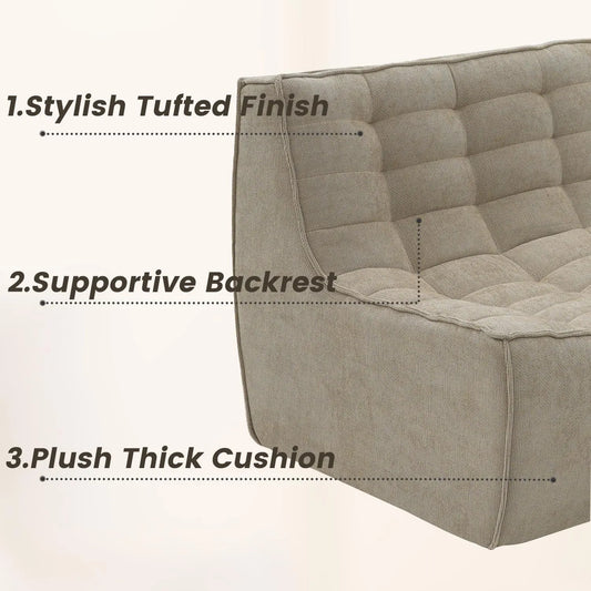 Essential Classic Floor Sofas | 3-Piece Khaki Chenille and Linen Sofa Sets 6-seater