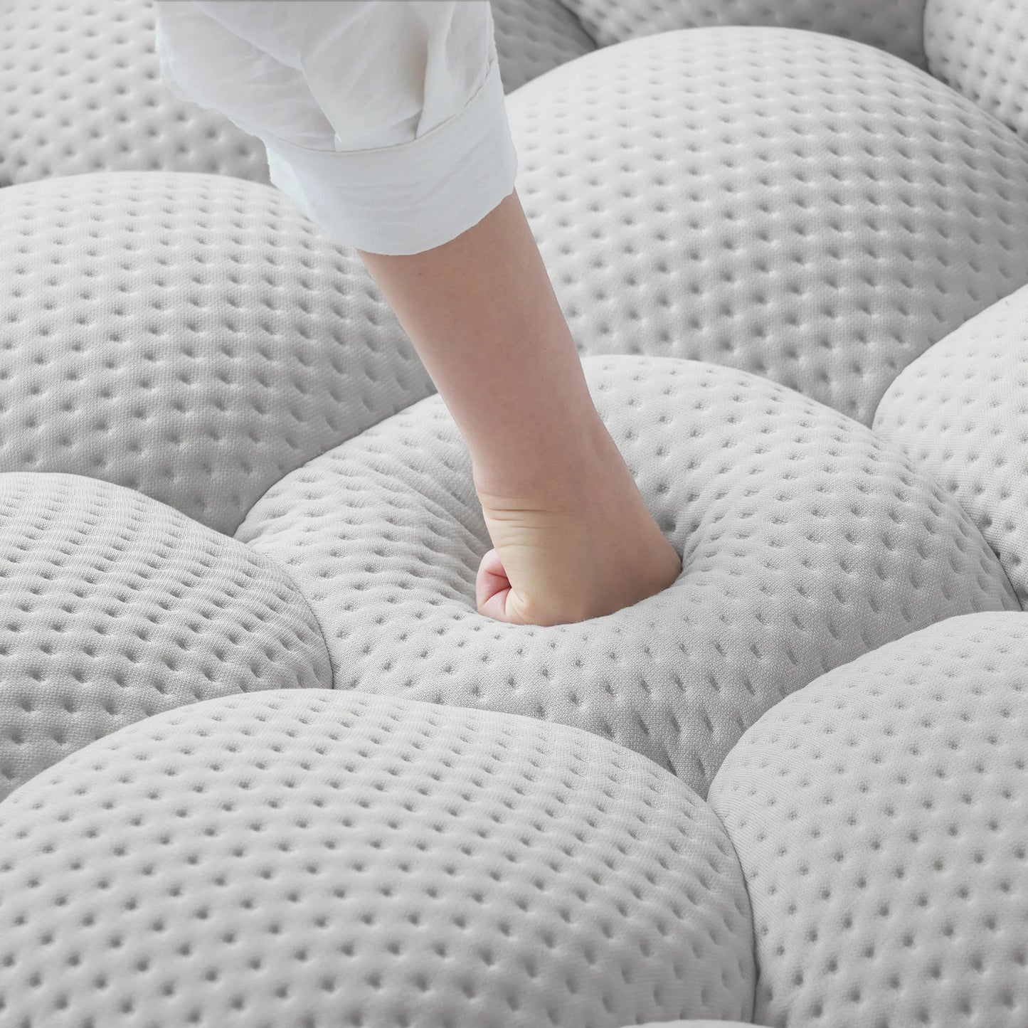 Sofás Essential Arc Boneless | Conjunto de sofás de 3 piezas en tejido de punto 3D gris claro de 5 plazas con 1 otomana