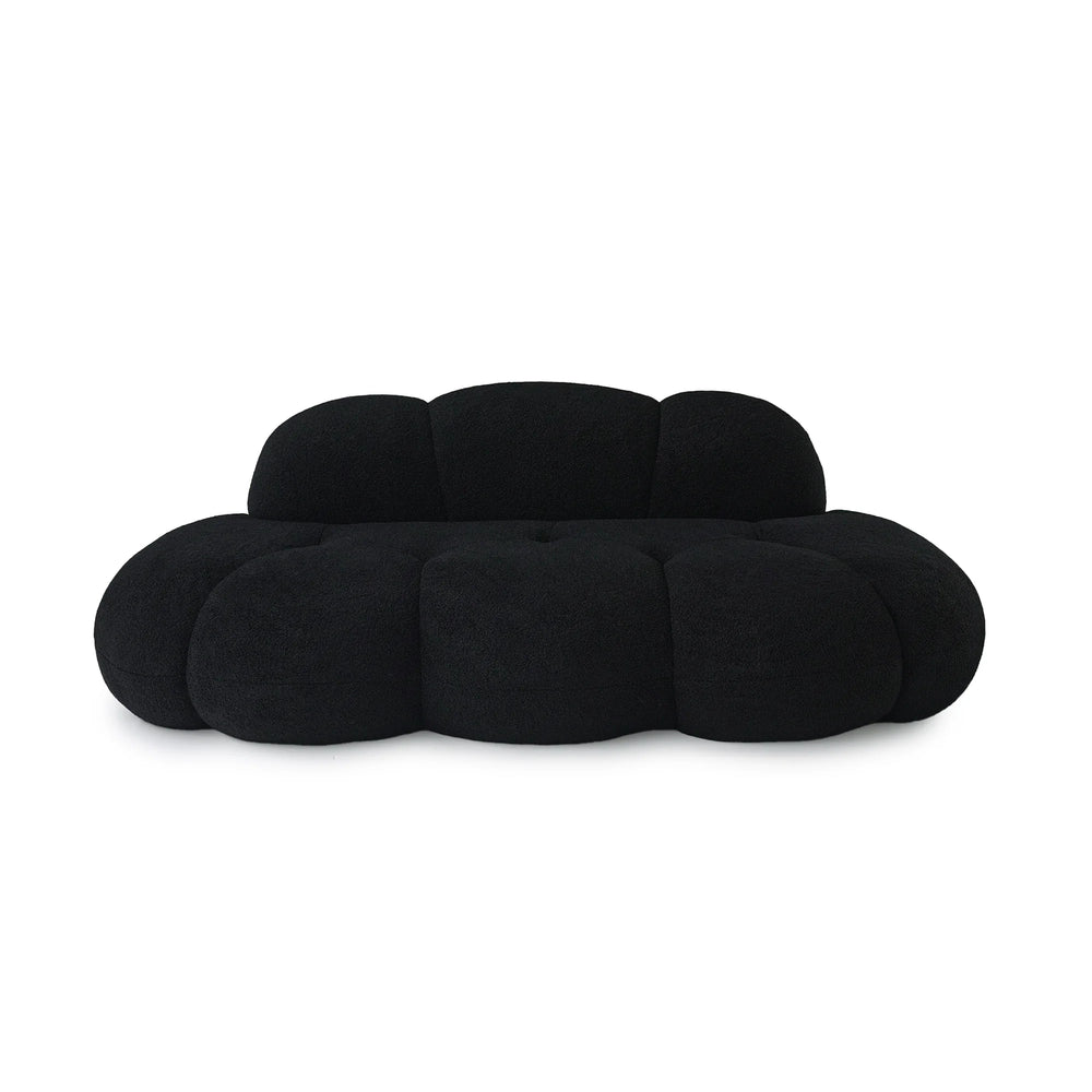 Essential Cloud Boneless Sofas | 1-Piece Teddy Velvet Black Loveseats 3-Seater