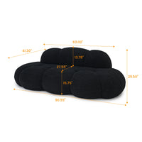 Essential Cloud Boneless Sofas | 1-Piece Teddy Velvet Black Loveseats 3-Seater