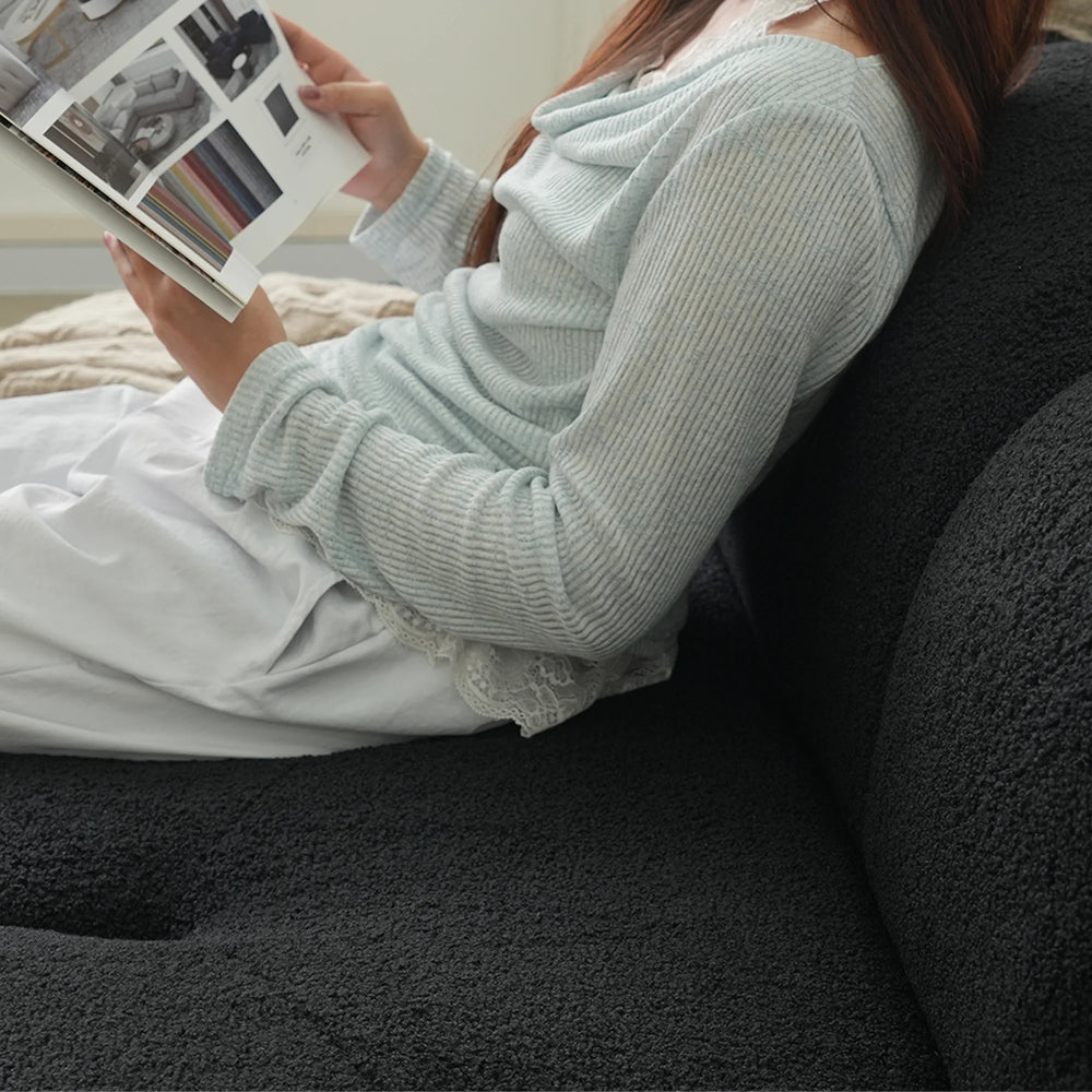 Essential Cloud Boneless Sofas | 1-Piece Teddy Velvet Black Loveseats 3-Seater
