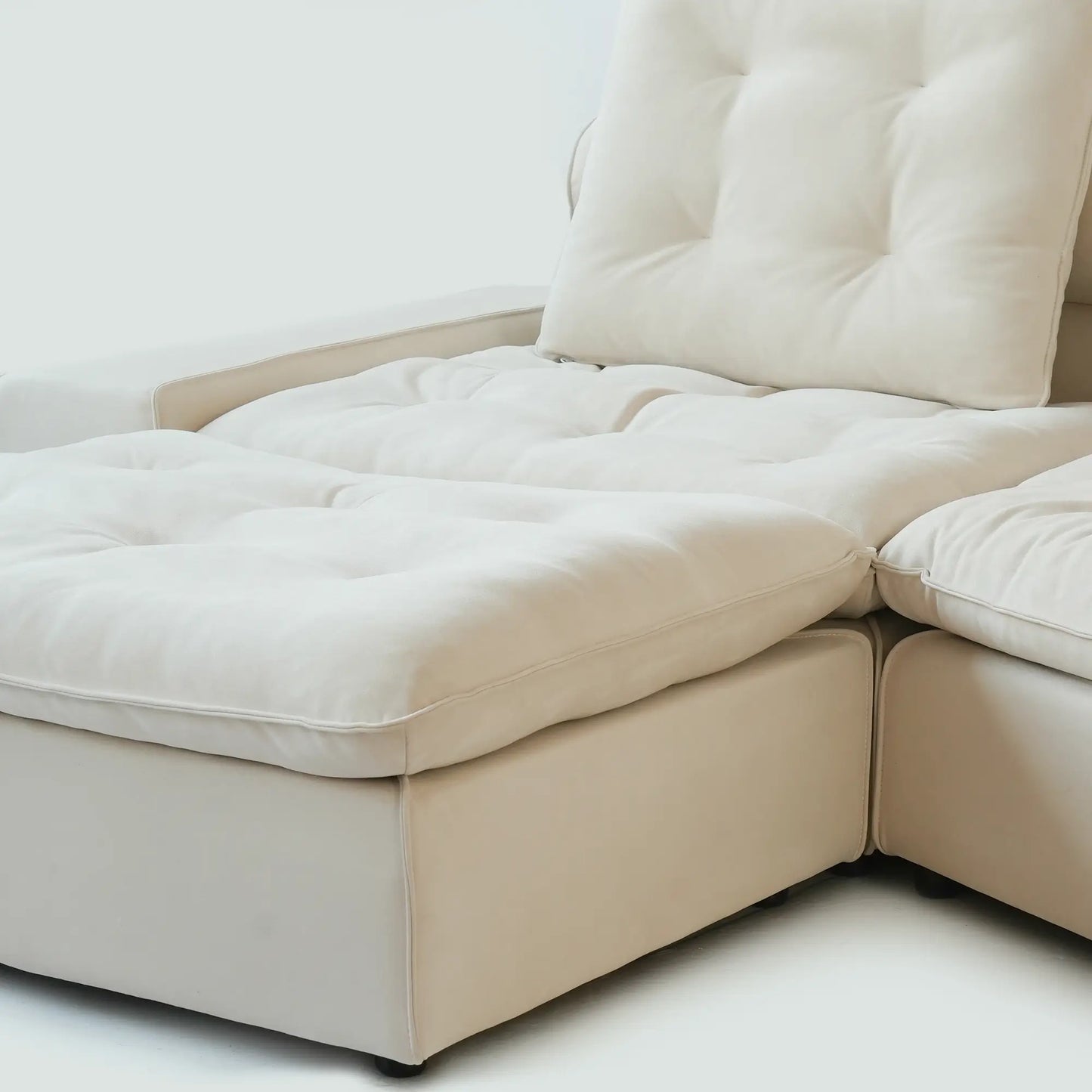 Deluxe Adjustable Cloud Sectional Sofas | Beige Frosted Velvet U shaped Sectionals 5-seaters with 1 Ottoman
