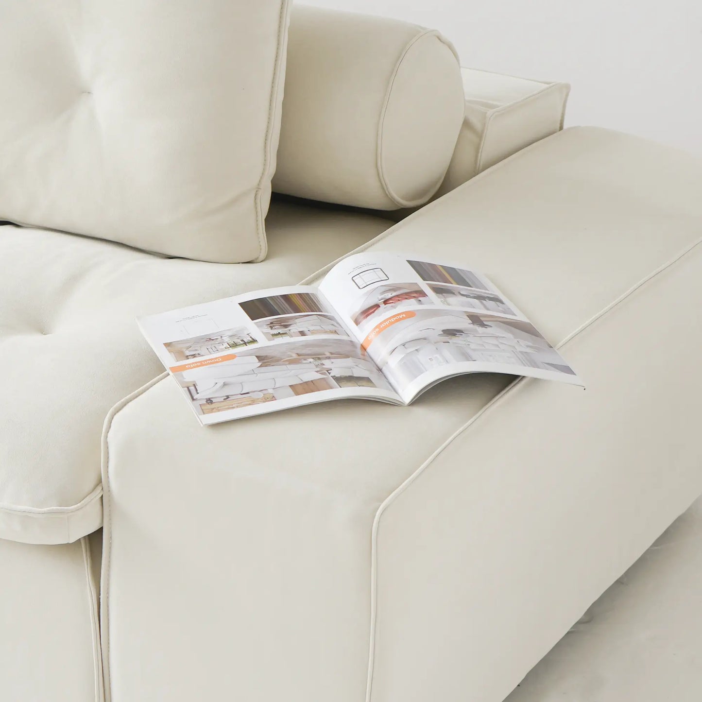 Deluxe Adjustable Cloud Sectional Sofas | Beige Frosted Velvet U shaped Sectionals 5-seaters with 1 Ottoman