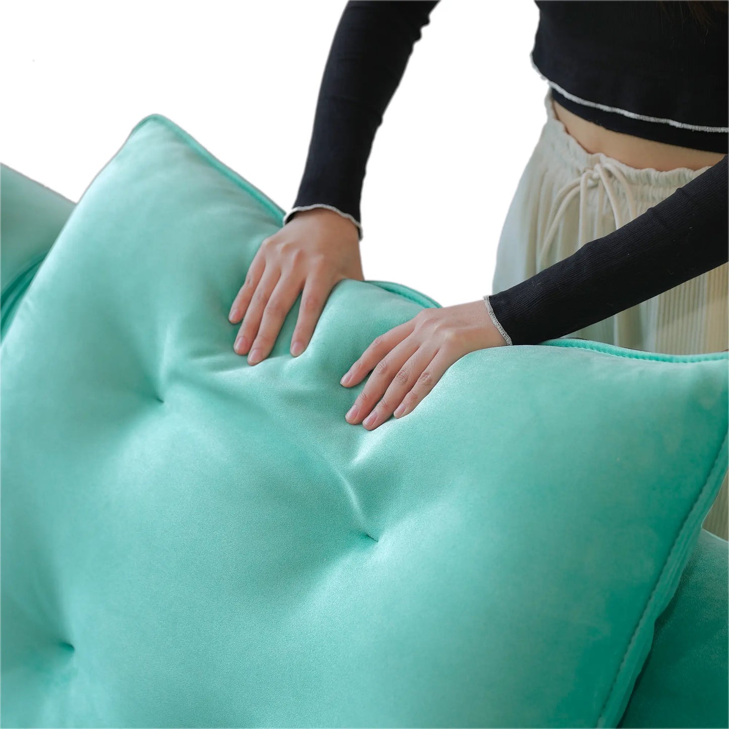 Deluxe Adjustable Cloud Sectional Sofas | Tiffany Blue Frosted Velvet U shaped Sectionals 6-seaters