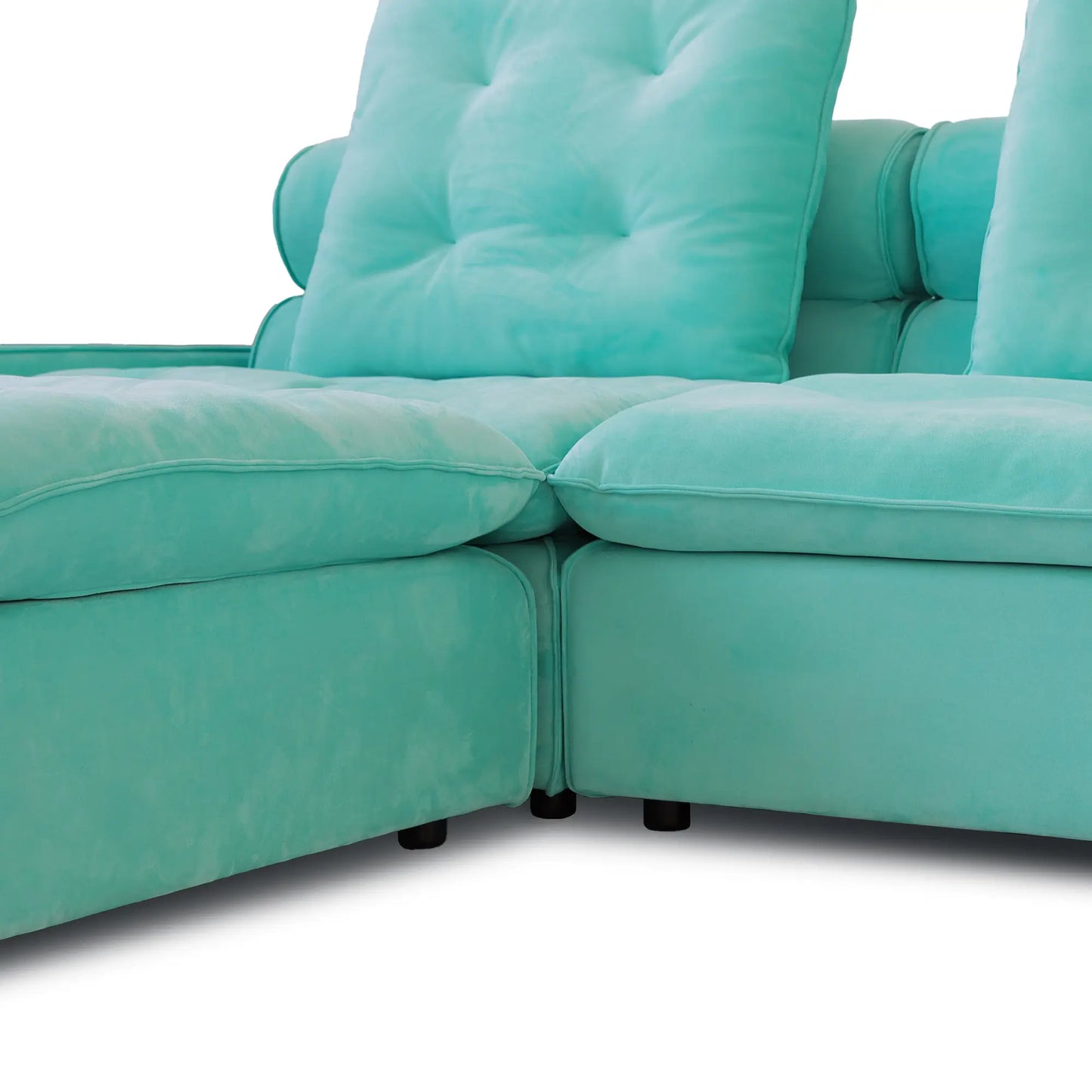 Deluxe Adjustable Cloud Sectional Sofas | Tiffany Blue Frosted Velvet U shaped Sectionals 5-seaters with 1 Ottoman