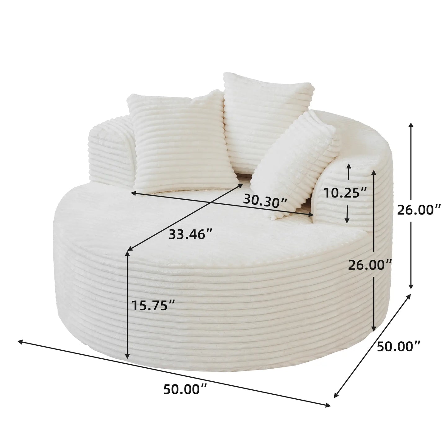 Sofás Essential Round Boneless | Sofá individual de una plaza en tela afelpada beige