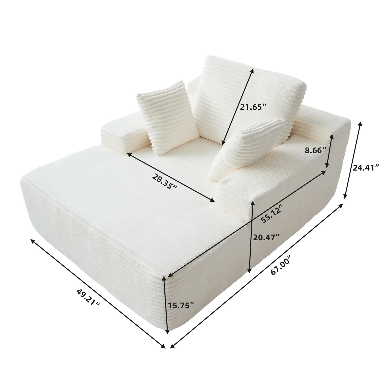 Essential Chaise Boneless Sofas | 1-Piece Corduroy Beige Single Sofa 1-Seater