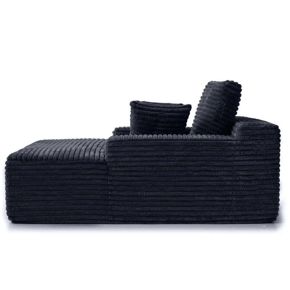 Essential Chaise Boneless Sofas | 1-Piece Corduroy Black Single Sofa 1-Seater