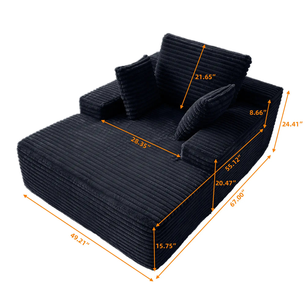 Essential Chaise Boneless Sofas | 1-Piece Corduroy Black Single Sofa 1-Seater