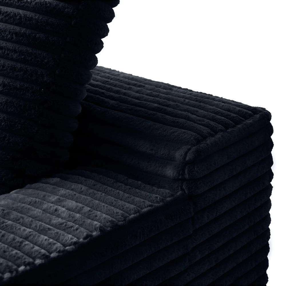 Essential Chaise Boneless Sofas | 1-Piece Corduroy Black Single Sofa 1-Seater