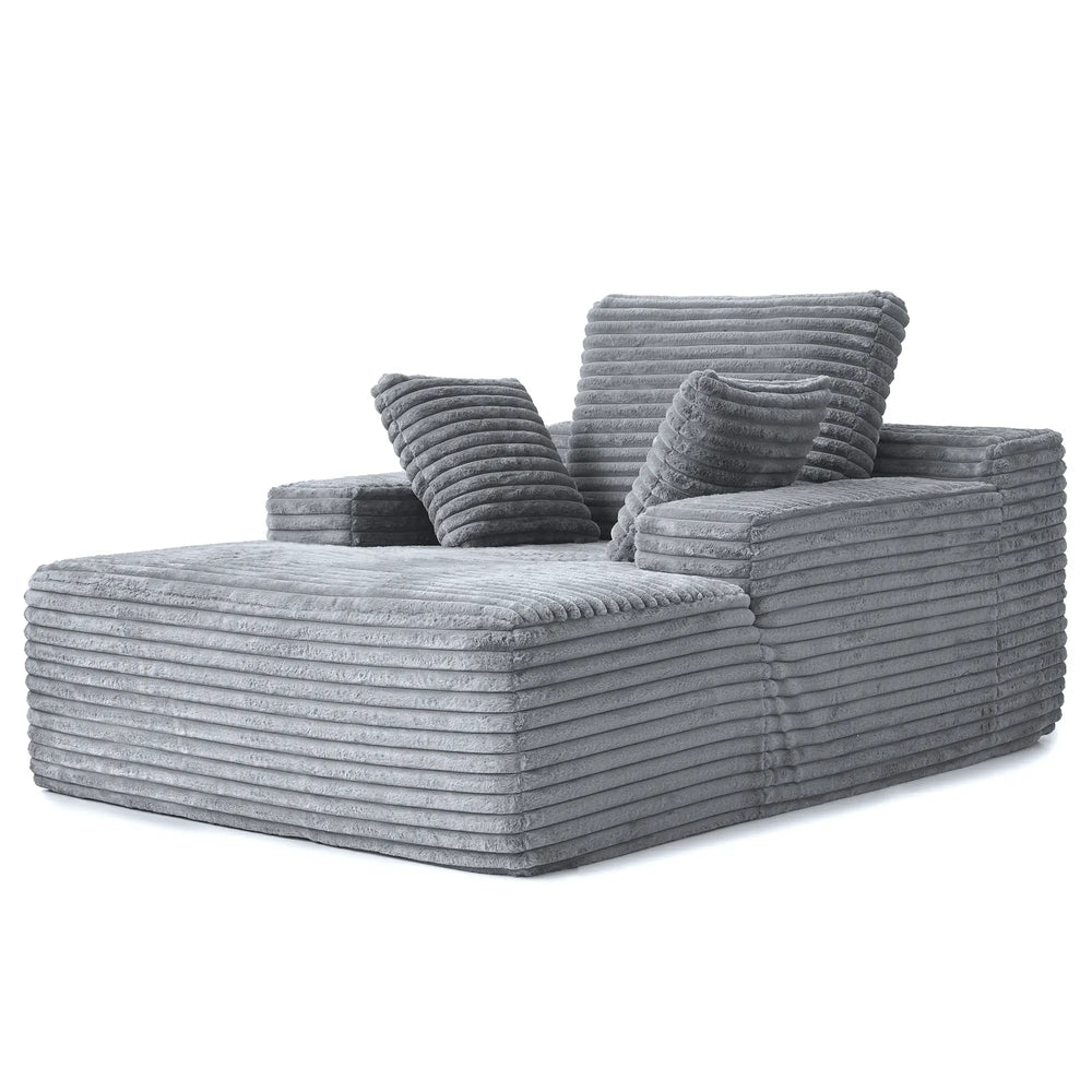 Essential Chaise Boneless Sofas | 1-Piece Corduroy Light Grey Single Sofa 1-Seater