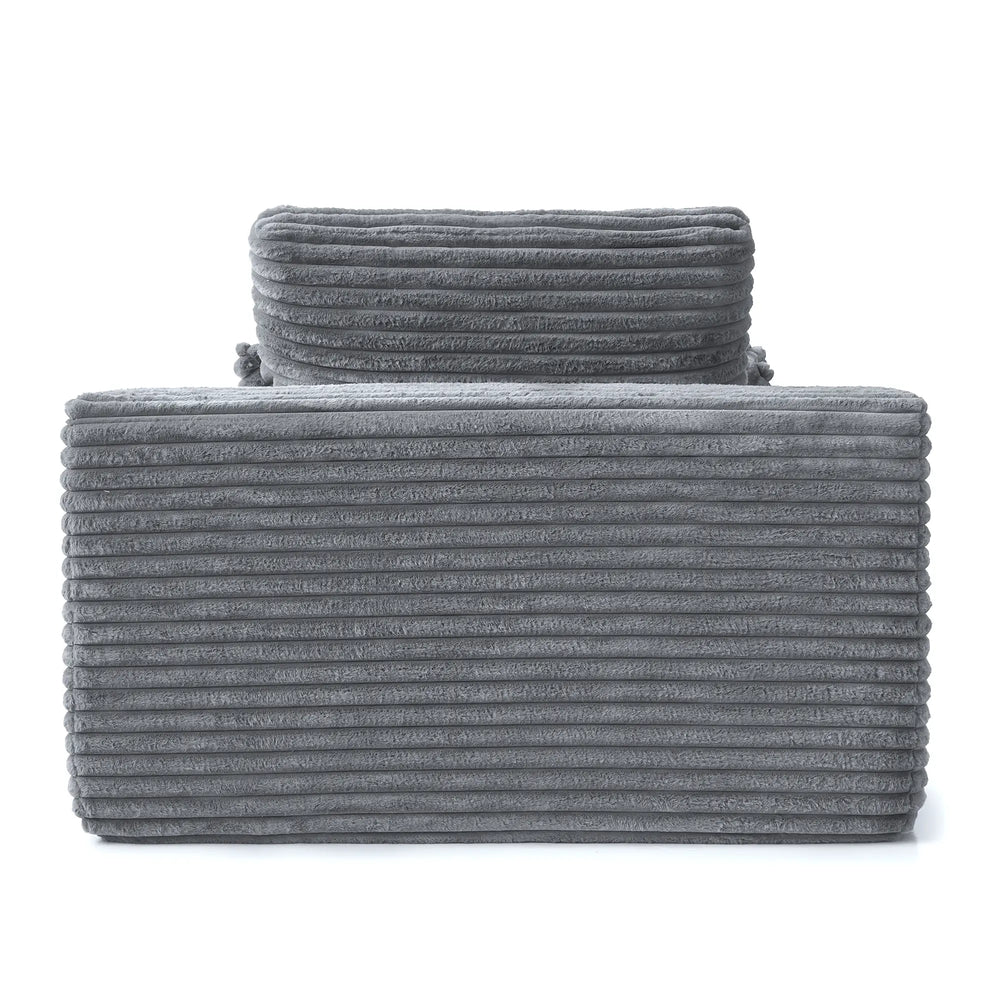 Essential Chaise Boneless Sofas | 1-Piece Corduroy Light Grey Single Sofa 1-Seater
