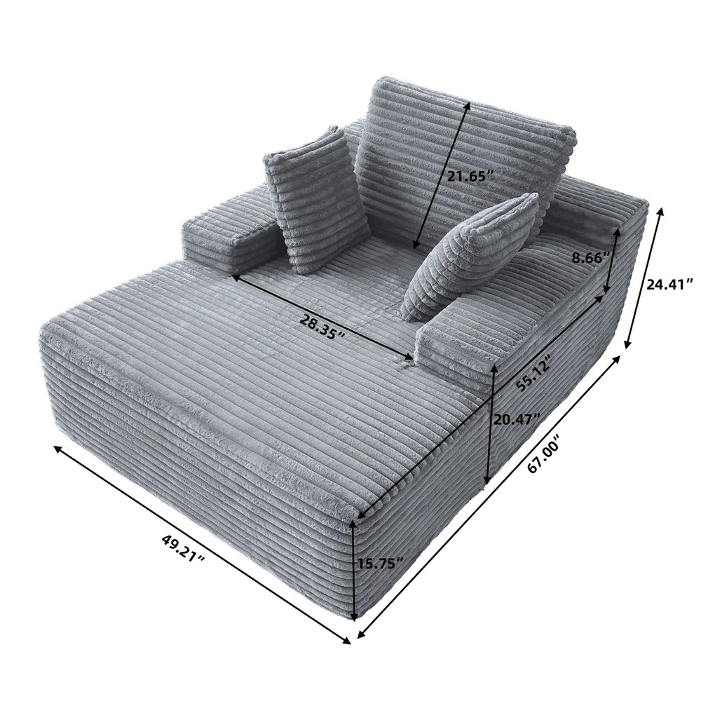 Essential Chaise Boneless Sofas | 1-Piece Corduroy Light Grey Single Sofa 1-Seater
