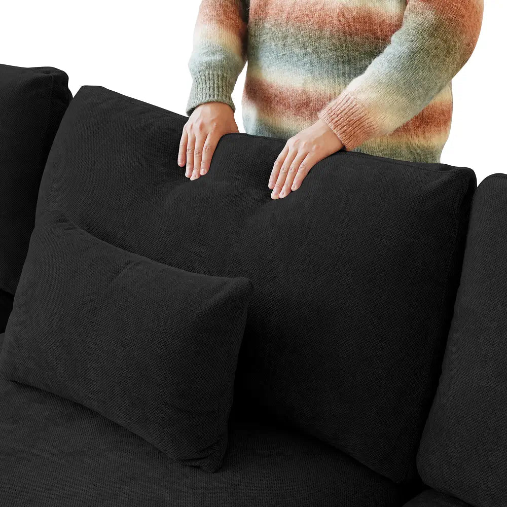 Deluxe Slope Cloud Sectional Sofas | Linen Black Single Sofa 40" Adjustable Backrest Pillows 1-Seater