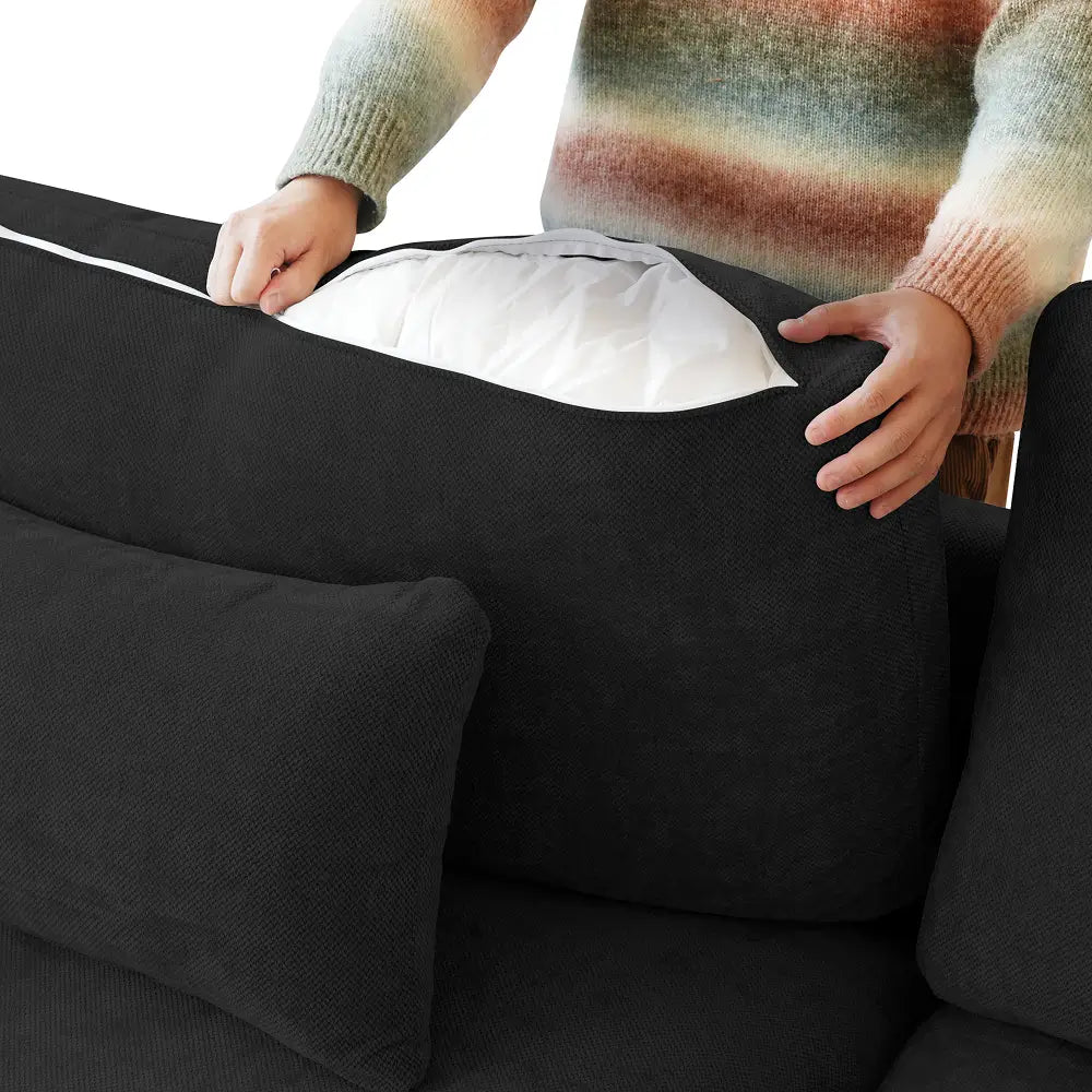 Deluxe Slope Cloud Sectional Sofas | Linen Black Single Sofa 40" Adjustable Backrest Pillows 1-Seater