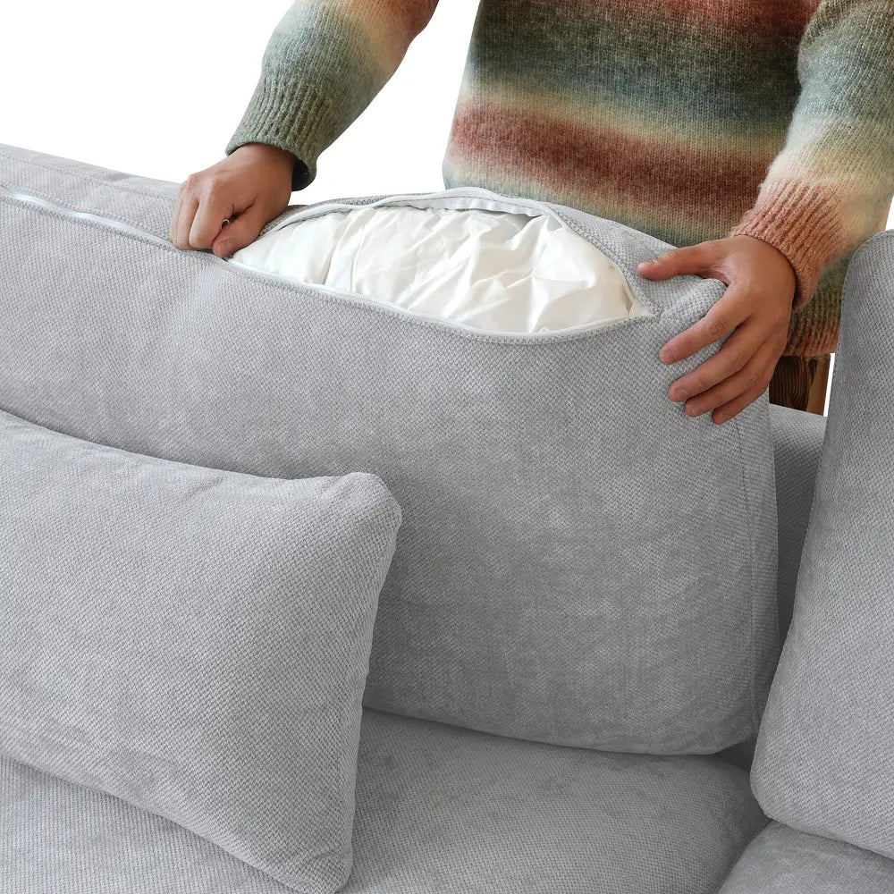 Deluxe Slope Cloud Sectional Sofas | Light Grey Linen Couch Sectionals 3-seaters