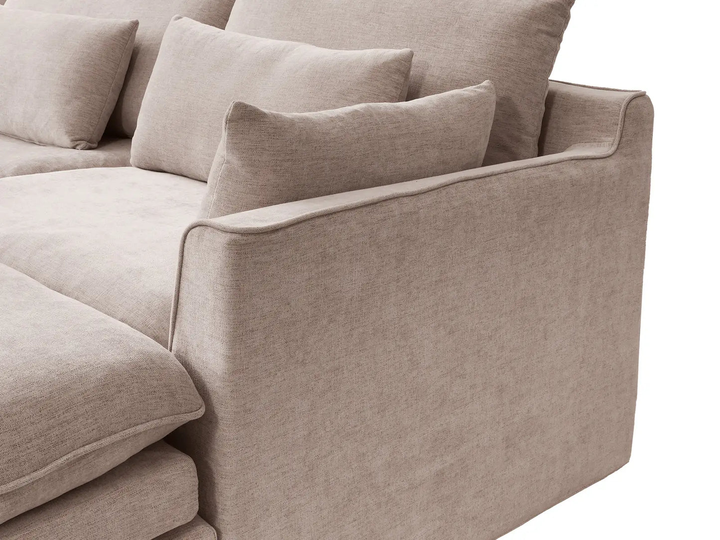 Deluxe Cloud 5-Seater Khaki Sofa Set | 6-Piece (Includes 1 Ottoman), Linen Look Poly Fabric, Washable Cushion Covers