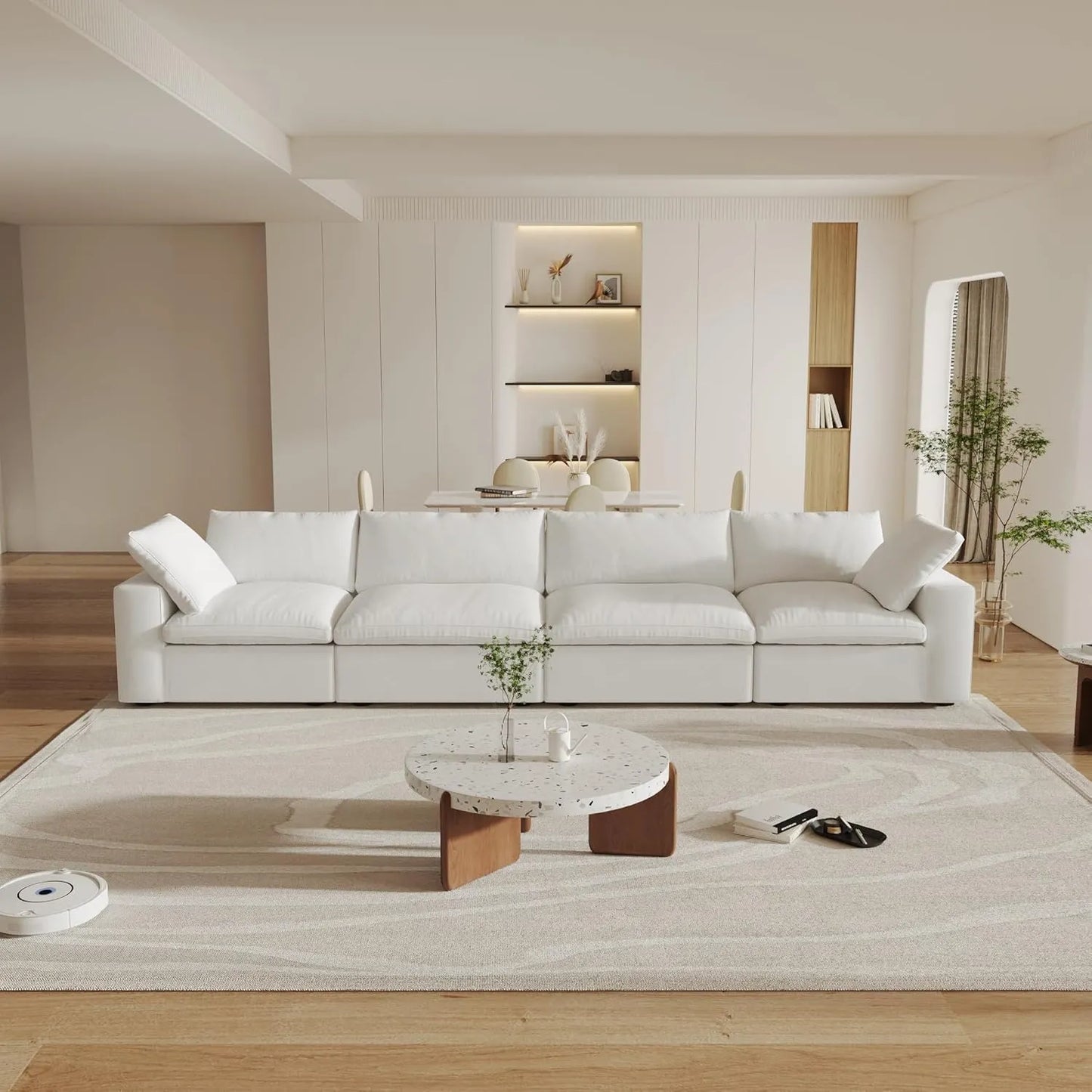 Deluxe Premium Cloud Sectional Sofas | 4-Piece Cotton and Linen White Couch Sectionals 160" Storage Ottoman 4-seaters