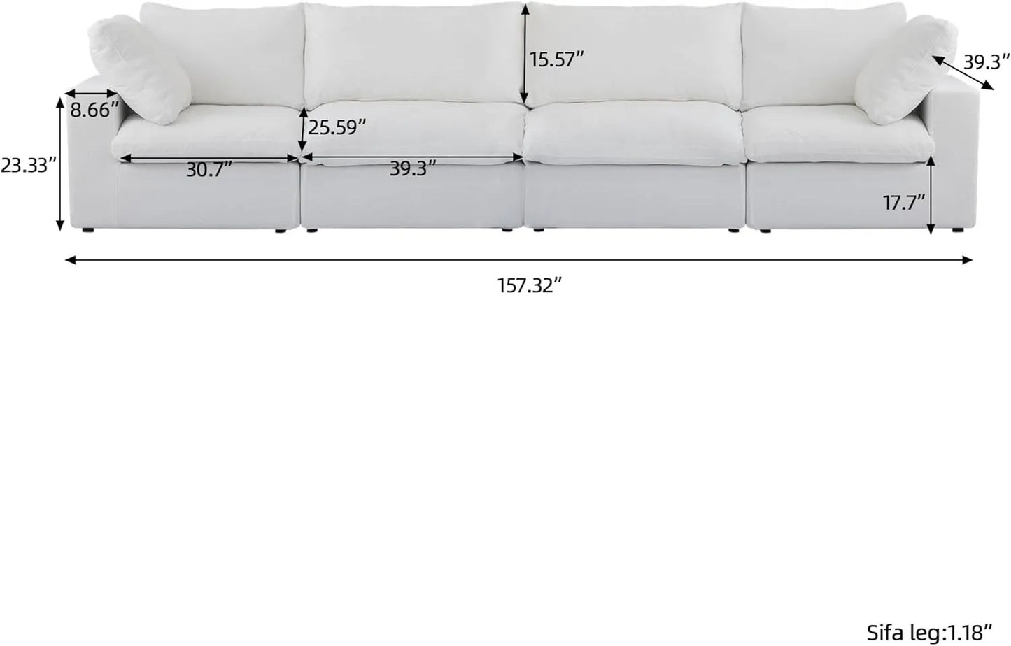Deluxe Premium Cloud Sectional Sofas | 4-Piece Cotton and Linen White Couch Sectionals 160" Storage Ottoman 4-seaters