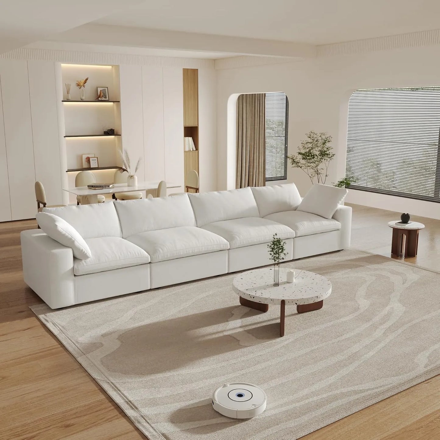 Deluxe Premium Cloud Sectional Sofas | 4-Piece Cotton and Linen White Couch Sectionals 160" Storage Ottoman 4-seaters
