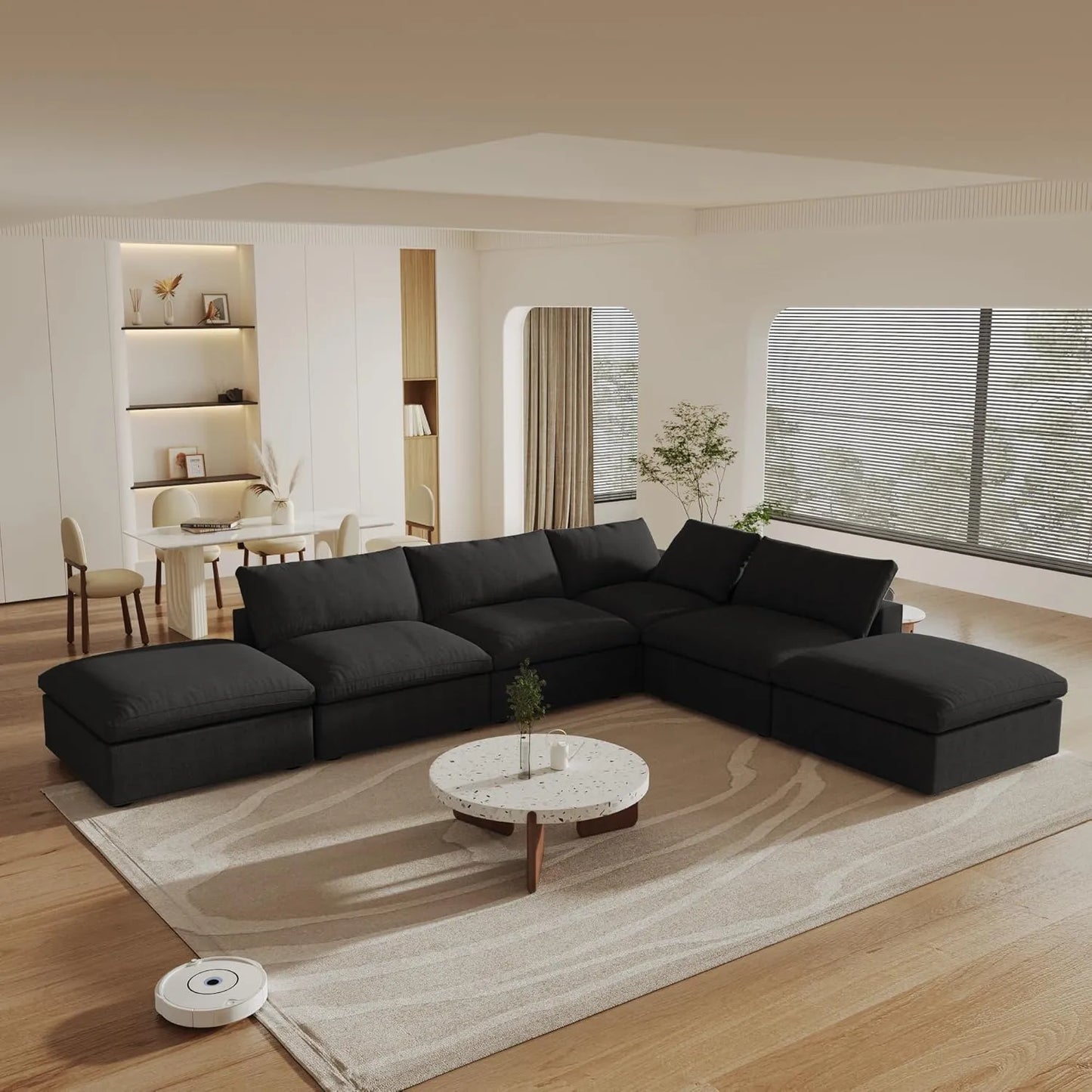 Deluxe Premium Cloud Sectional Sofas | Black Cotton and Linen Couch Sectionals 4-seaters