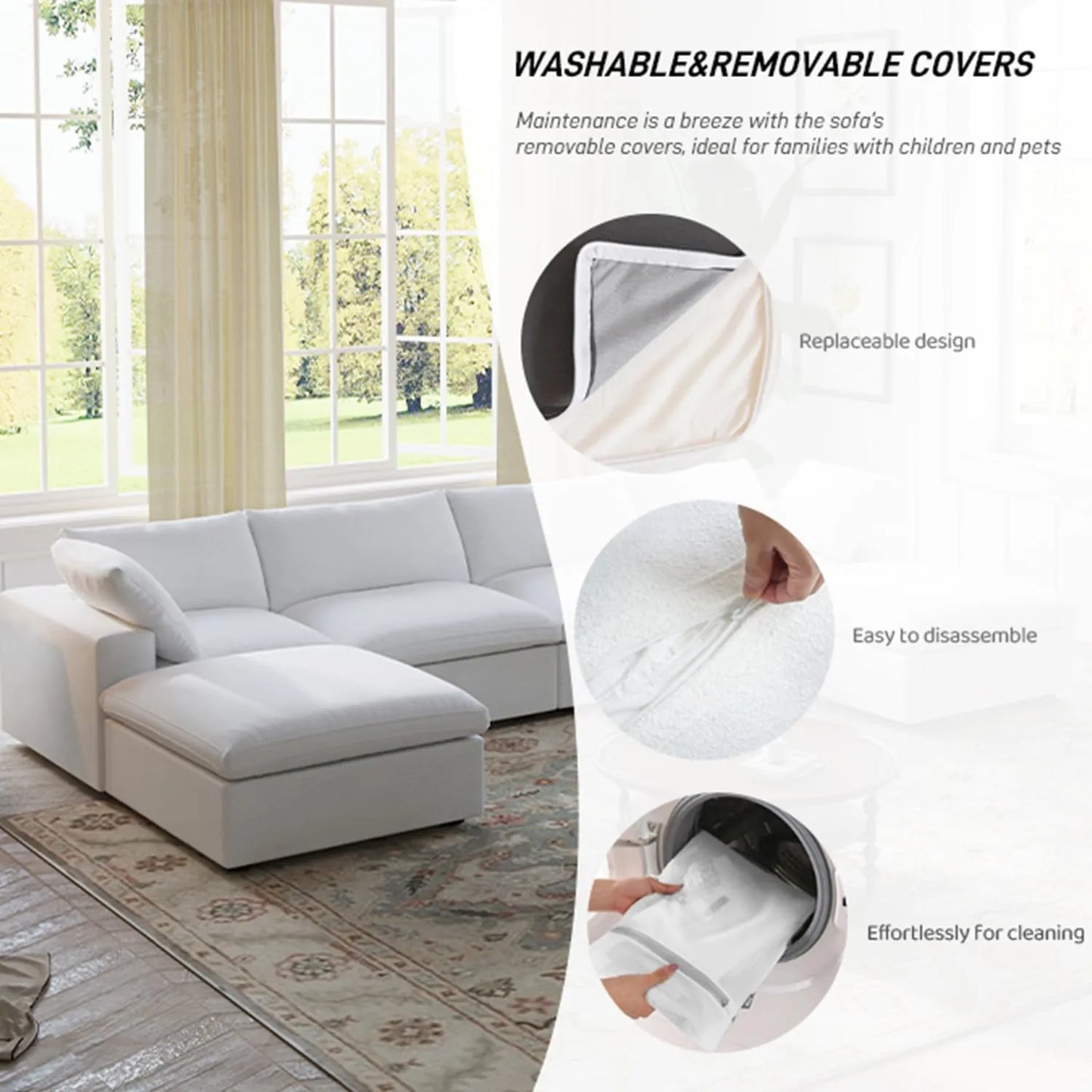 Deluxe Premium Cloud Sectional Sofas | White Cotton and Linen Couch Sectionals 4-seaters