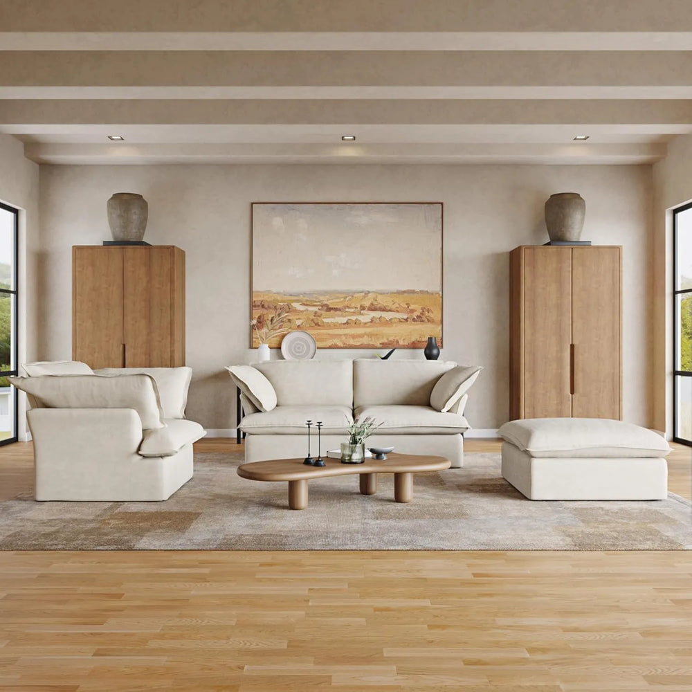 Deluxe Linen Cloud Sectional Sofas | 4-Piece Beige Cotton and Linen Couch Sectionals 4-seaters