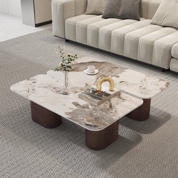 Mesa de centro de piedra sinterizada Aero | Cuadrada blanca de 40" con 4 patas