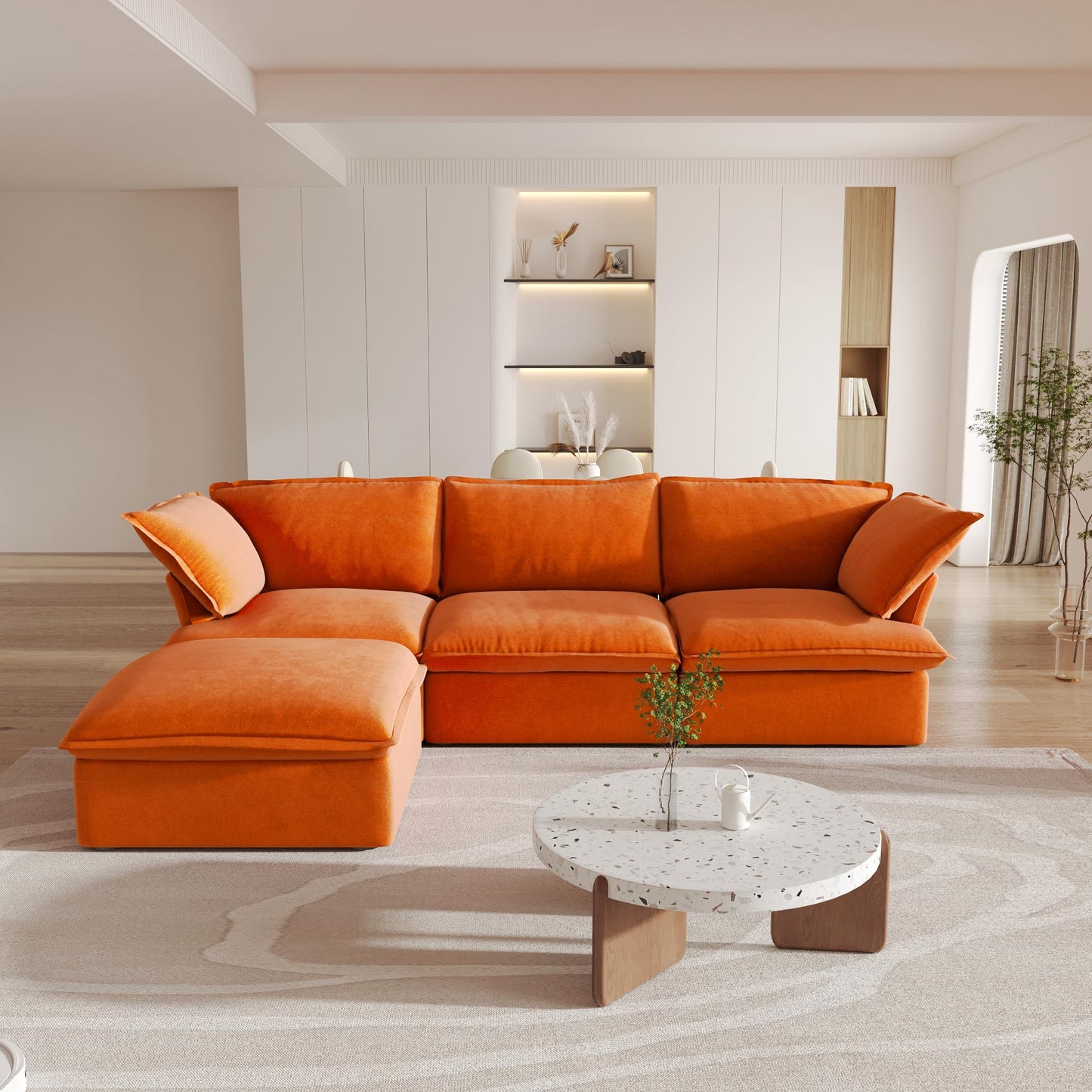 Sectional Couches for Living Room,82.66" Cloud Modular Sectional Sofa, Velvet Deep Couch,Cushion Covers Removable & Replaceable,LoveSofa,Blue