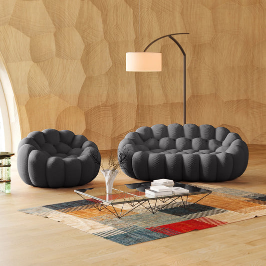 Essential Armless Floor Sofas | 2-Piece 3D Knitted Fabric Grey L-Shaped Sectionals 3-Seater